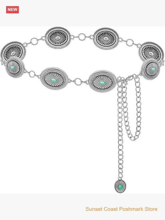 Turquoise Concho Metal Waist Chain Belt for Women Cowgirl Country Western Chain main image 3